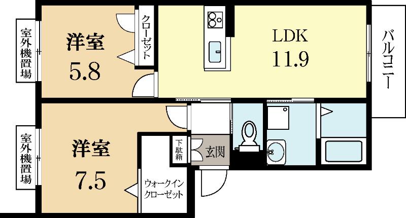 シャーメゾン久津川(2LDK/3階)の間取り写真