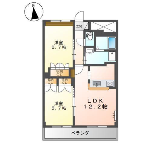 サン・エバーハイム(2LDK/2階)の間取り写真