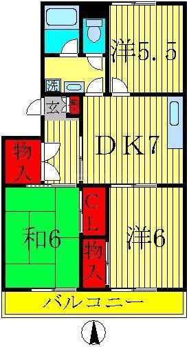 プリマヴェーラ八柱(3DK/4階)の間取り写真