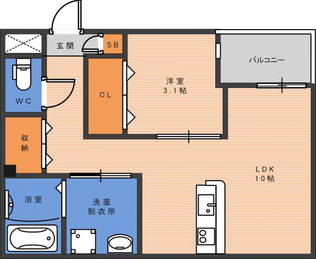 リアコート北田辺II(1LDK/2階)の間取り写真