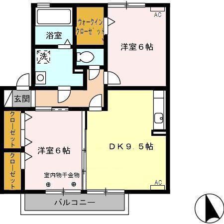 コートスバルF(2DK/2階)の間取り写真