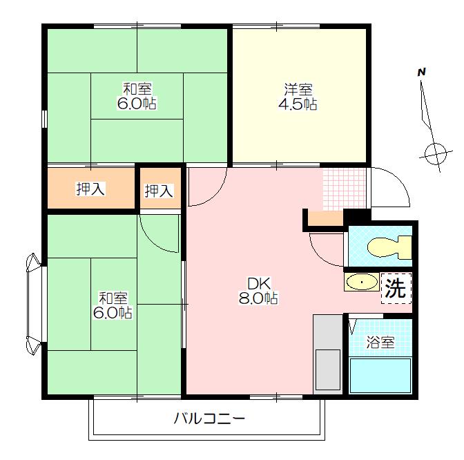 サンハイツ新井D(3DK/2階)の間取り写真