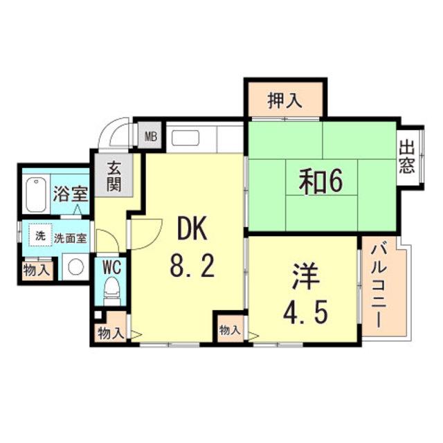 エスポワール武庫之荘II(2DK/1階)の間取り写真