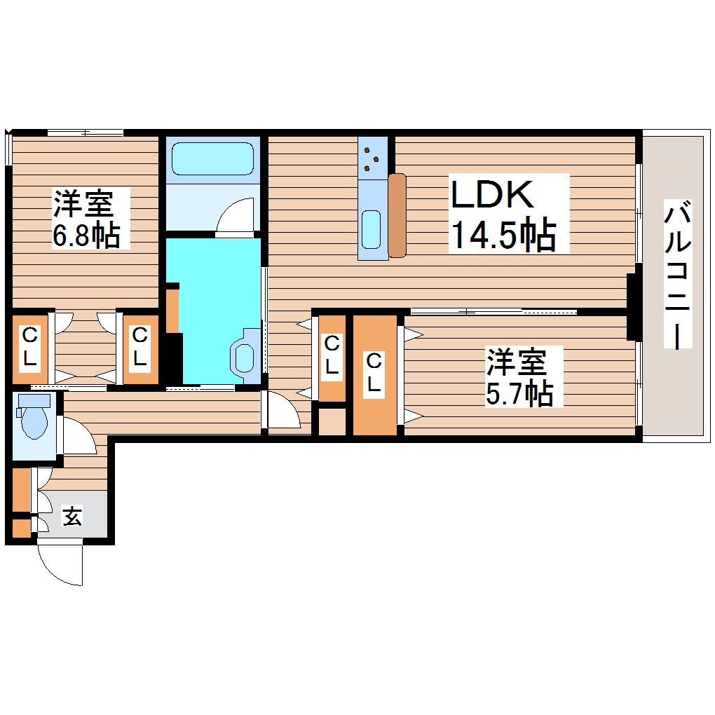 グローレン柏木(2LDK/3階)の間取り写真
