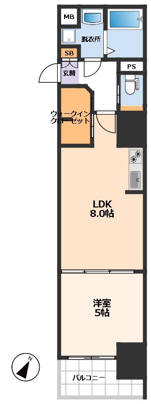 サムティ江戸堀ASUNT(1LDK/13階)の間取り写真