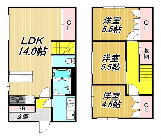 リノスタイル塚口(3LDK/1階)の間取り写真
