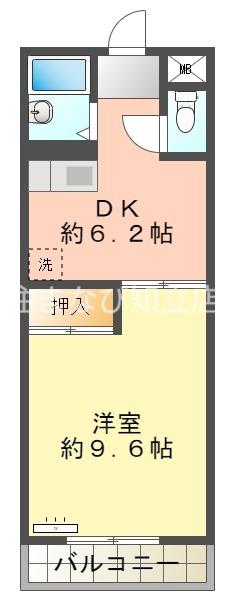 名鉄三河線 刈谷市駅 徒歩7分 4階建 築36年(1DK/4階)の間取り写真