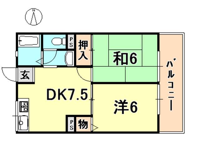 アルファ門戸(2DK/2階)の間取り写真