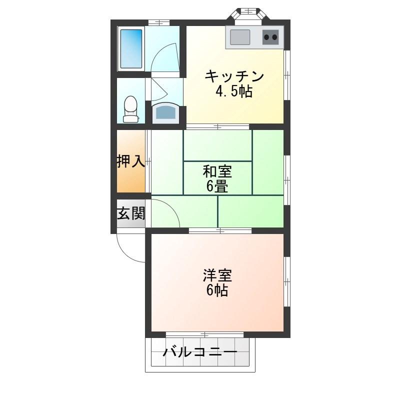 塙イエローハイツ(2K/1階)の間取り写真