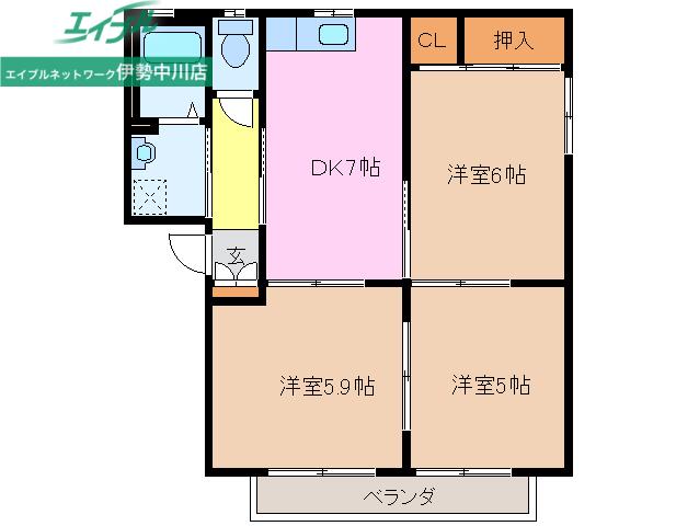 サンハイム中川 C(3DK/1階)の間取り写真