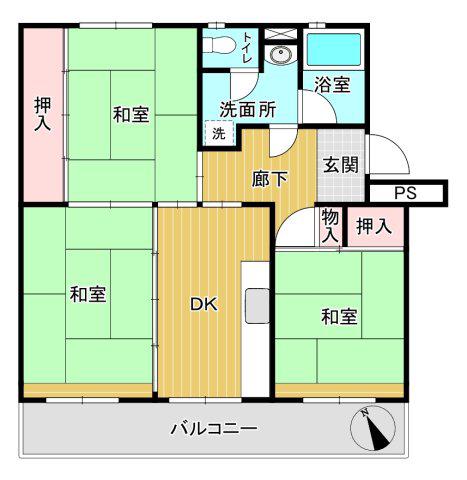 小室ハイランドC街区9号棟(3DK/4階)の間取り写真