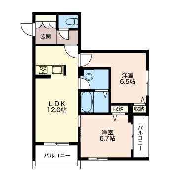 AEQUOR I(2LDK/2階)の間取り写真