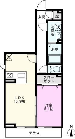 マウナケア(1LDK/1階)の間取り写真