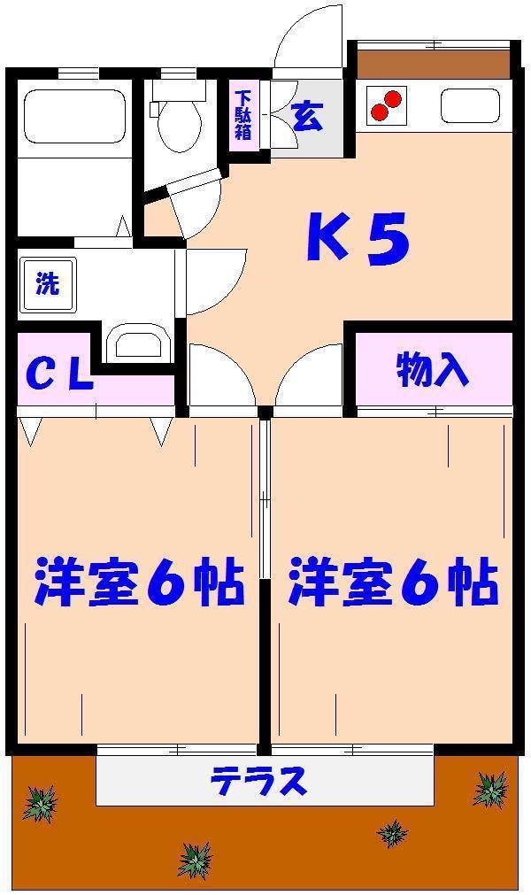 ハイツときわ(2K/1階)の間取り写真