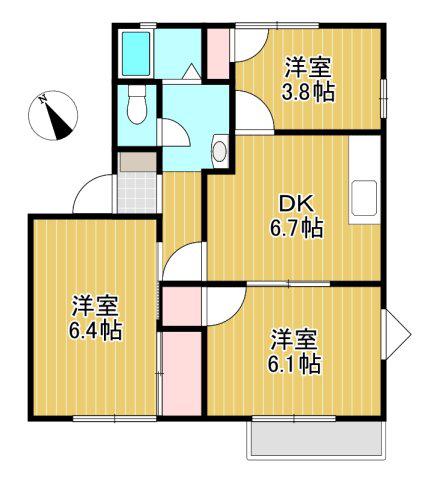 ヴェルデカーサC(3DK/2階)の間取り写真