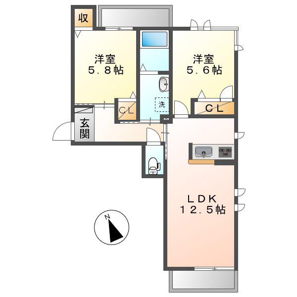 ラミメール(2LDK/2階)の間取り写真