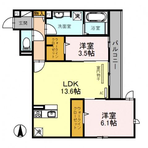 グランコート(2LDK/2階)の間取り写真
