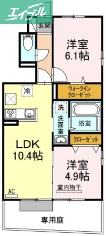 ソレイユA棟(2LDK/1階)の間取り写真