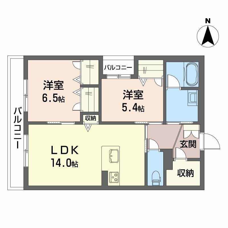 グランコート北浦(2LDK/2階)の間取り写真
