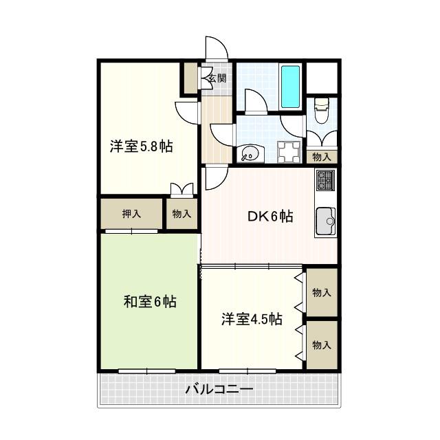 マンション・カンギン(3DK/4階)の間取り写真