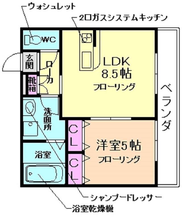 クレストフォルム石橋(1LDK/1階)の間取り写真