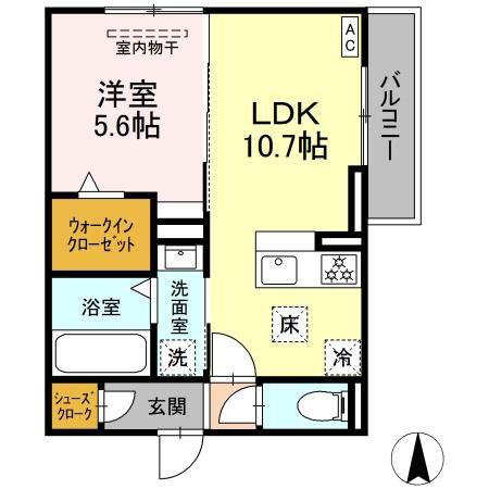 D-ROOM南高橋町イースト(1LDK/1階)の間取り写真