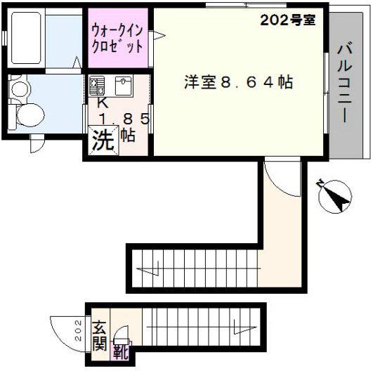 HOUSE.K(1K/2階)の間取り写真