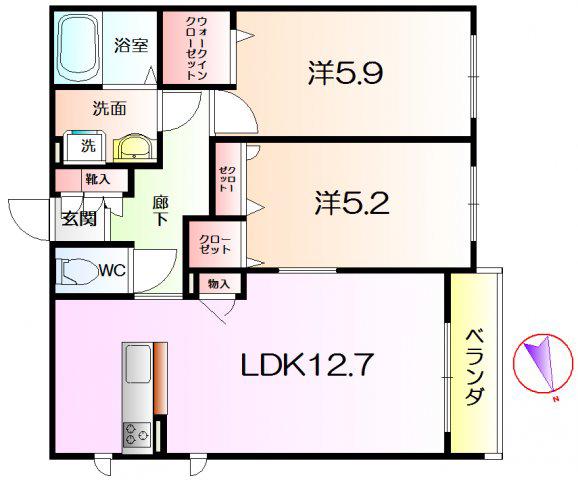 クラヴィーア上野芝(2LDK/1階)の間取り写真