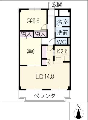 キンミツワ司ビル(2LDK/3階)の間取り写真