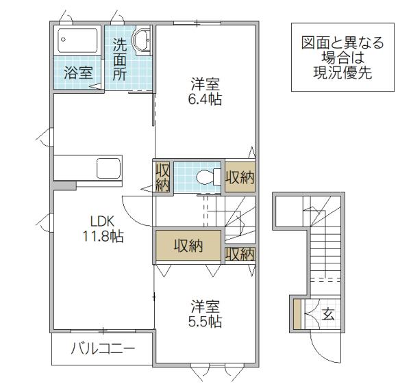 グレースフル松戸町(2LDK/2階)の間取り写真