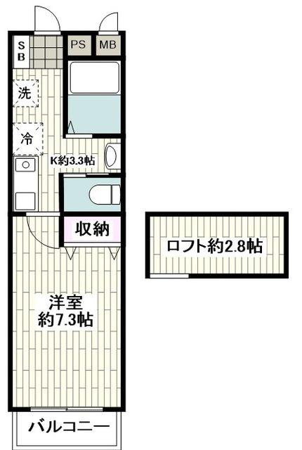 ローズマリー二俣川(1K/2階)の間取り写真