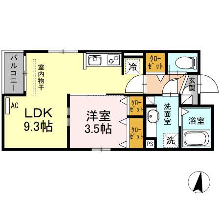 CASSER(1LDK/2階)の間取り写真