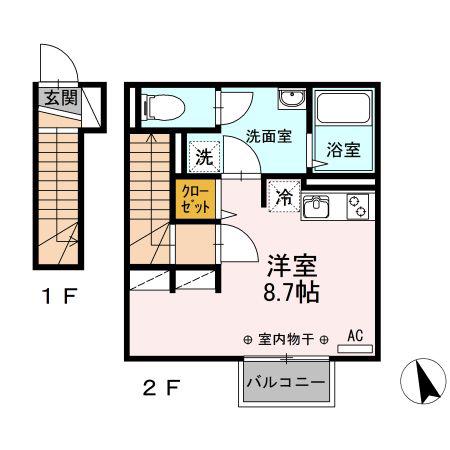 D-ROOMけやき(ワンルーム/2階)の間取り写真