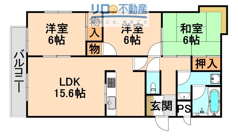 グリーンコート野間(3LDK/3階)の間取り写真