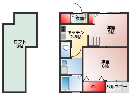 グランビア富木駅前(2K/2階)の間取り写真