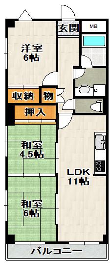 アベールローズパーク(3LDK/2階)の間取り写真