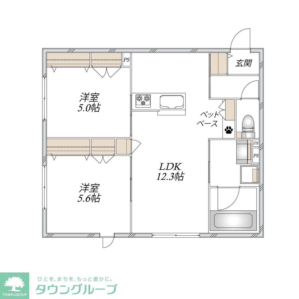 上今泉2丁目メゾン(2LDK/1階)の間取り写真