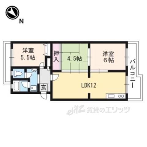 チュリス石山(3LDK/4階)の間取り写真