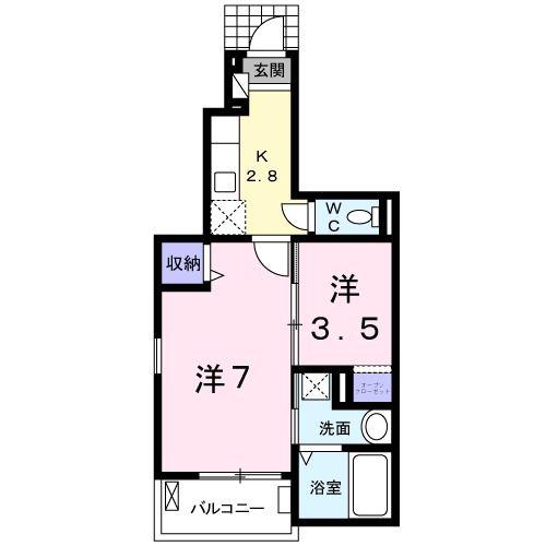グランデ・K(1K/1階)の間取り写真