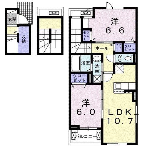 ゴールデンステージ松阪B(2LDK/3階)の間取り写真