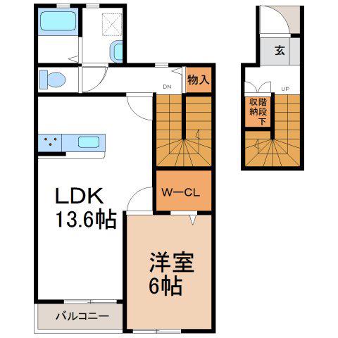 S&Dプレミア AB棟(1LDK/2階)の間取り写真