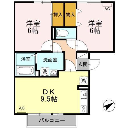 リバーフォート阿賀A棟(2DK/3階)の間取り写真