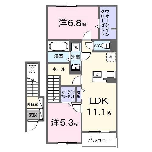 ヒカルサ船橋小室サウスI(2LDK/2階)の間取り写真