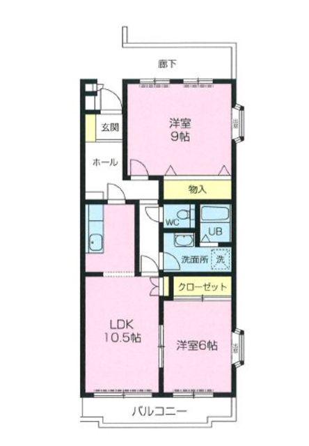 ルミエール横山(2LDK/4階)の間取り写真