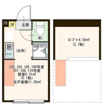 HORMONY TERRACE 中井(ワンルーム/1階)の間取り写真