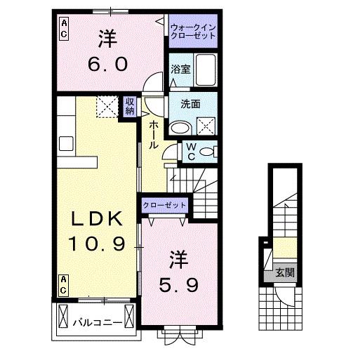 コンフォート北鶉(2LDK/2階)の間取り写真