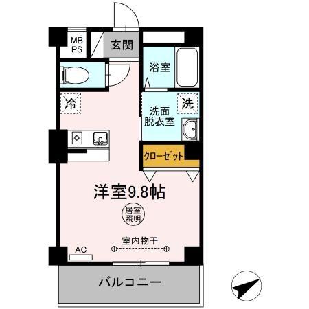 フラッツ市名坂(ワンルーム/1階)の間取り写真