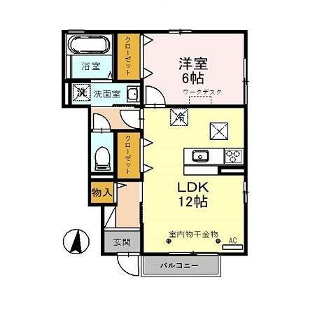 エスポワール伏見A棟(1LDK/1階)の間取り写真
