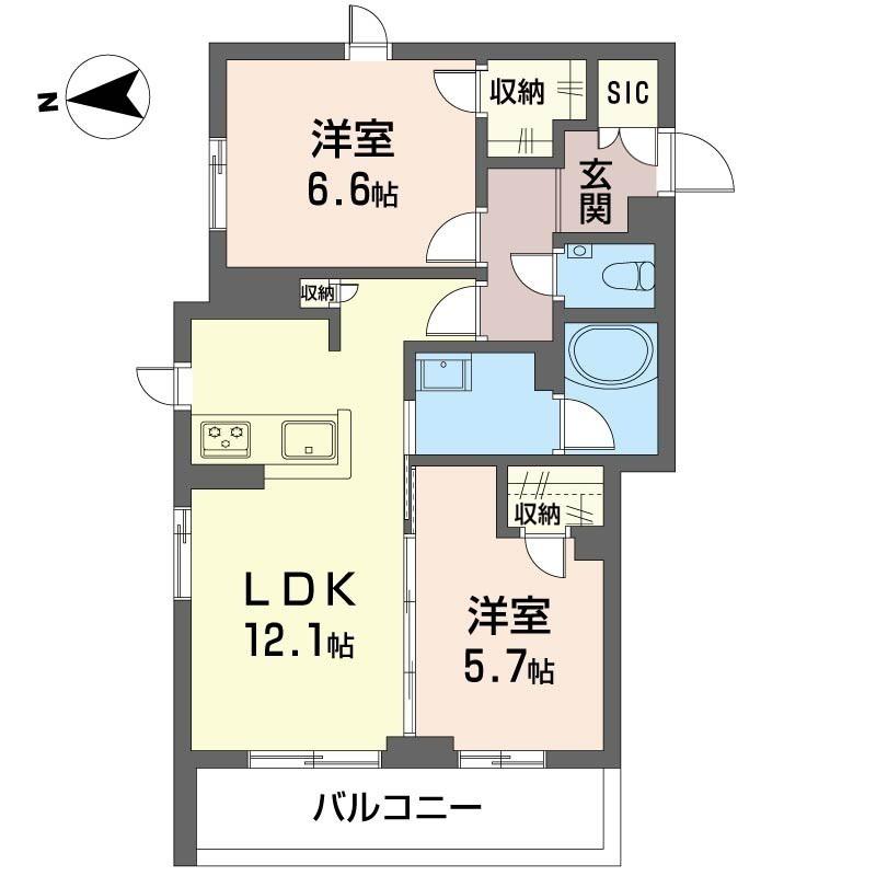ホクレアセンター北SHM(2LDK/2階)の間取り写真