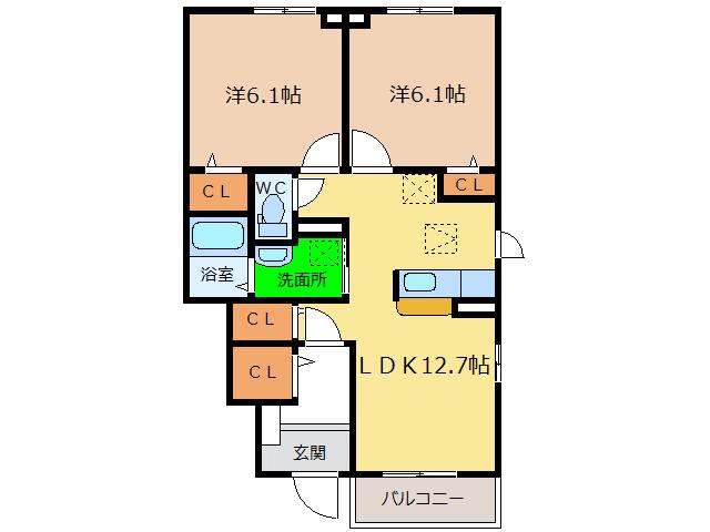 クレセント I・II・III(2LDK/1階)の間取り写真